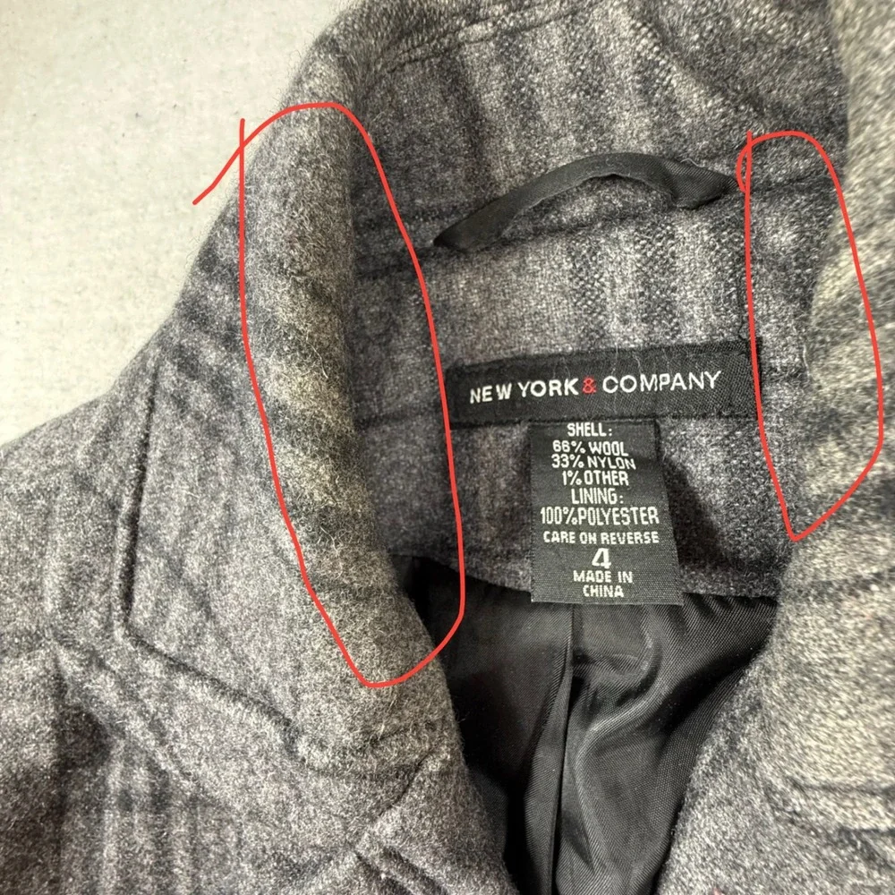 New York & Company Womens Gray Plaid Wool Peacoat 4 preppy dark academia
